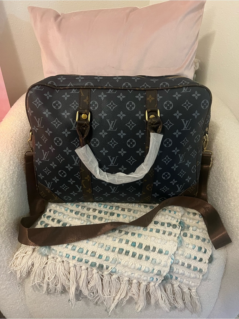 INSPIRED Navy and Brown Monogram Laptop Briefcase
